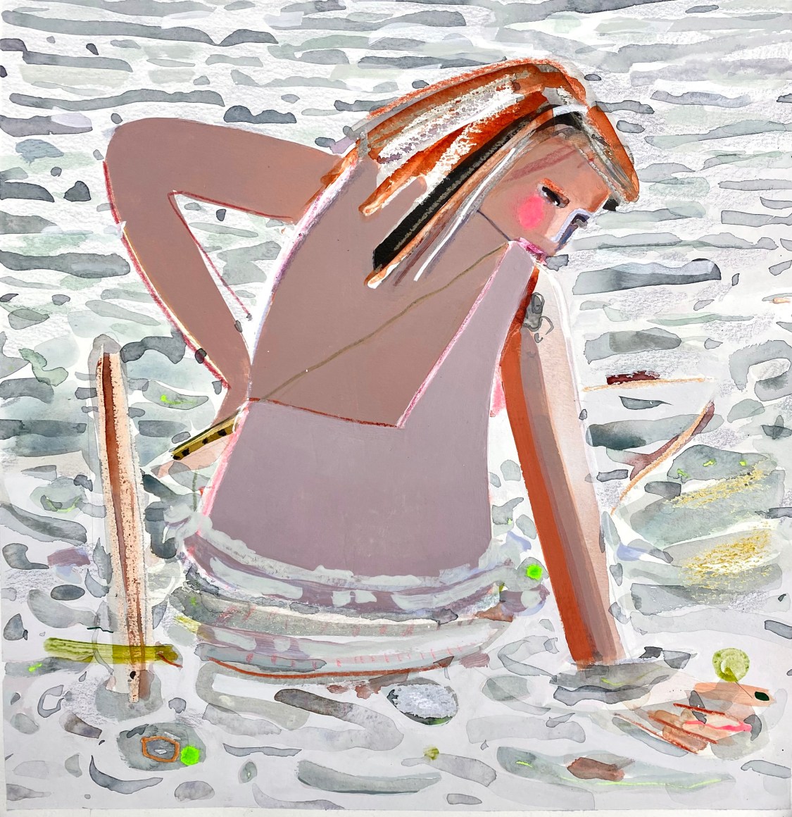 Erika Wastrom  In the Water, 2022  Mixed media on paper  48.9 x 45.7 cm / 19 1/4 x 18 in