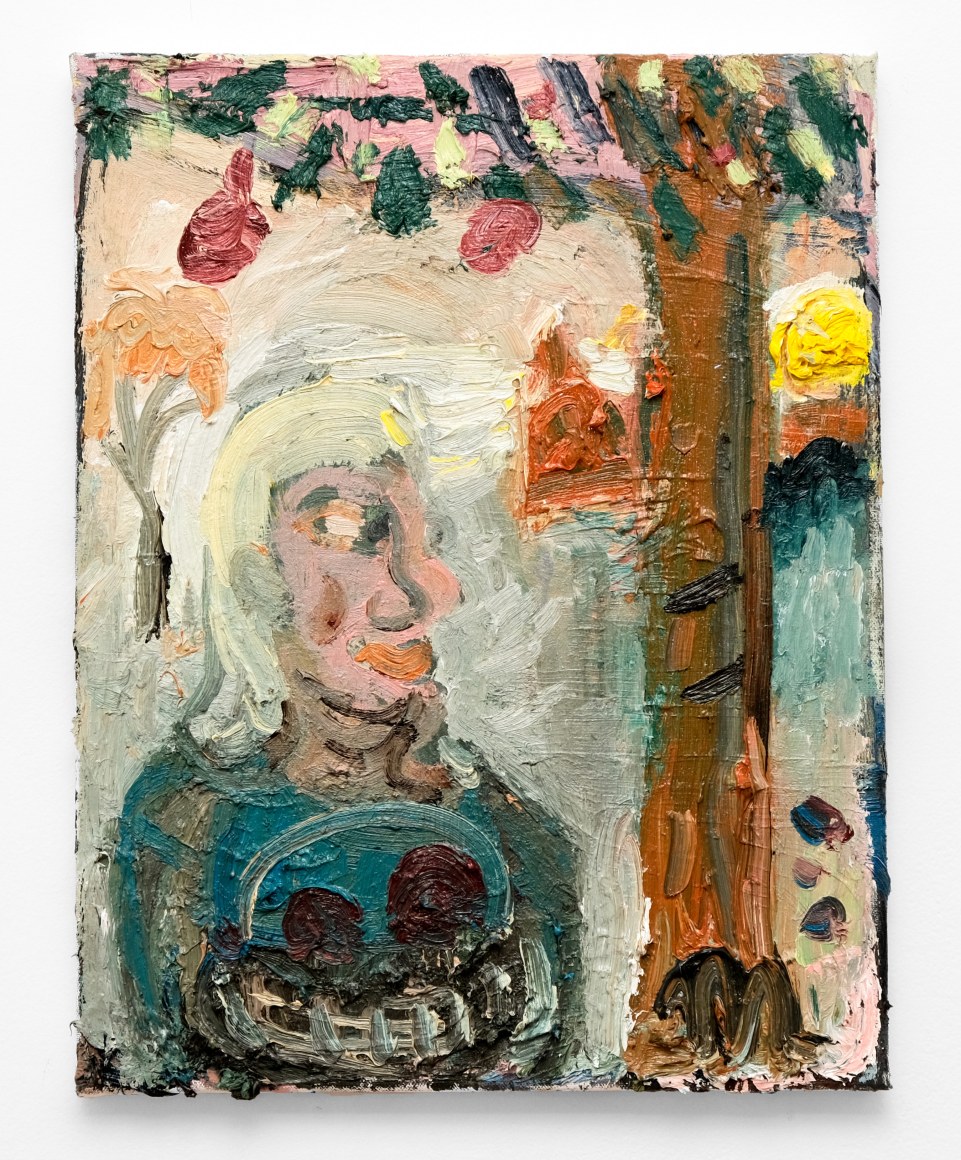 Dan Schein  Apple Picking in Winter Time, 2022  Oil on canvas  45.7 x 35.5 cm / 18 x 14 in