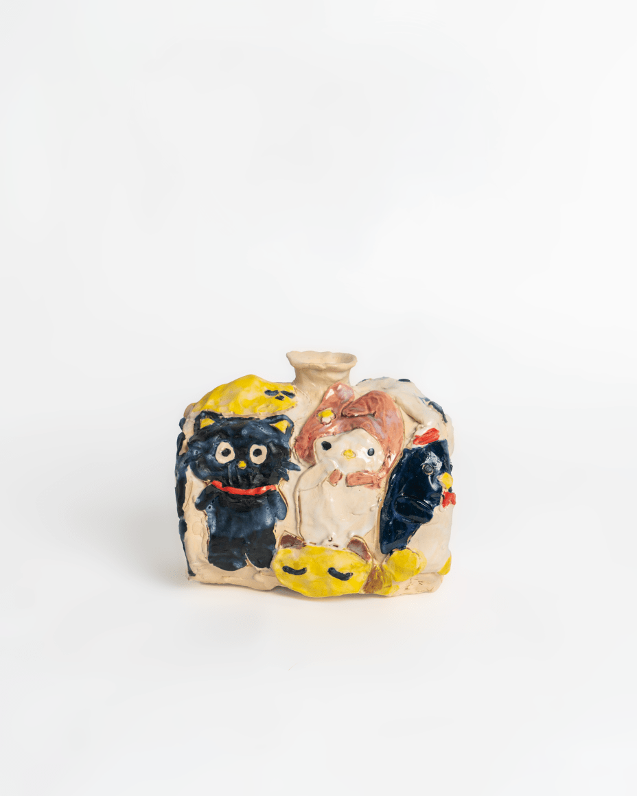 Emily Yong Beck  Buncheong Sanrio, 2023  Stoneware, majolica, and glaze  16.5 x 13 x 19 cm / 6 1/2 x 5 x 7 1/2 in