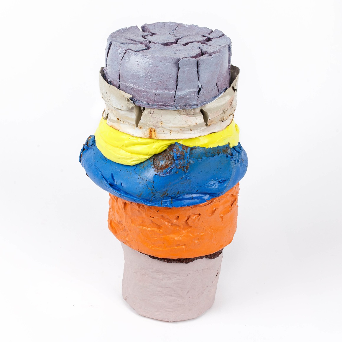 Sarah Trigg  Cracked Periwinkle over Rusted Royal (from the Cast Paint Series), 2022  Reclaimed house paint and acrylic  37.4 x 24.1 x 20.9 cm / 14 3/4 x 9 1/2 x 8 1/2 in