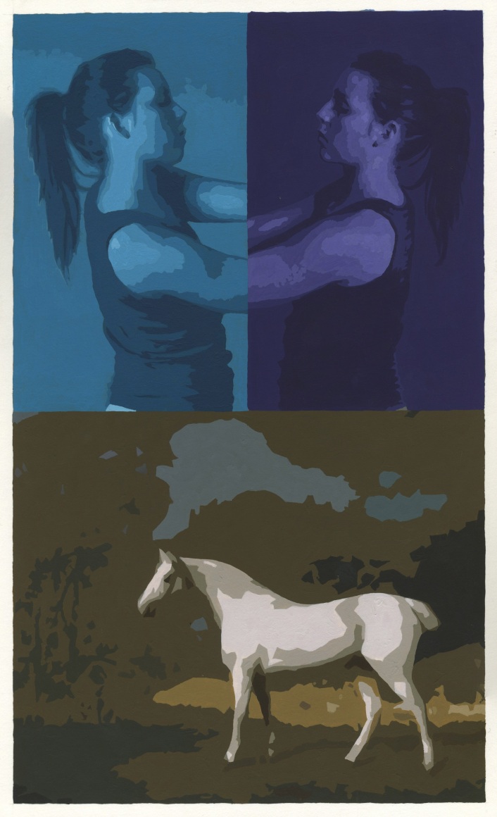 Cain - Triptych with teal and violet figures