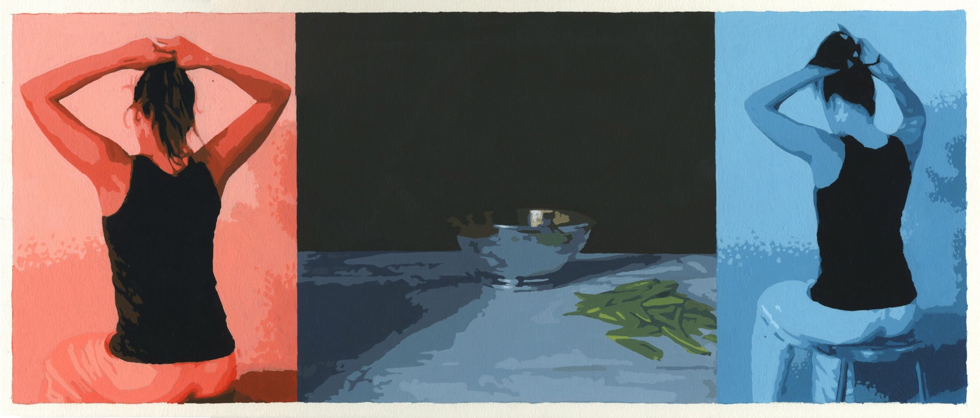 Cain - Triptych with vermillion and teal figures