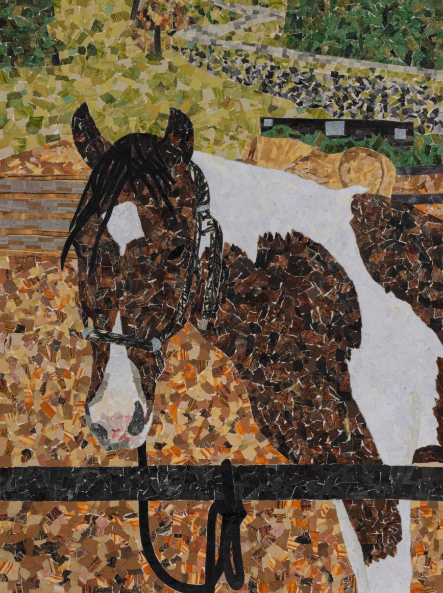 Whitney E. Nye (b. 1966)  Waiting on a Friend, 2023  collage on paper  31.25 x 23.25 inches framed