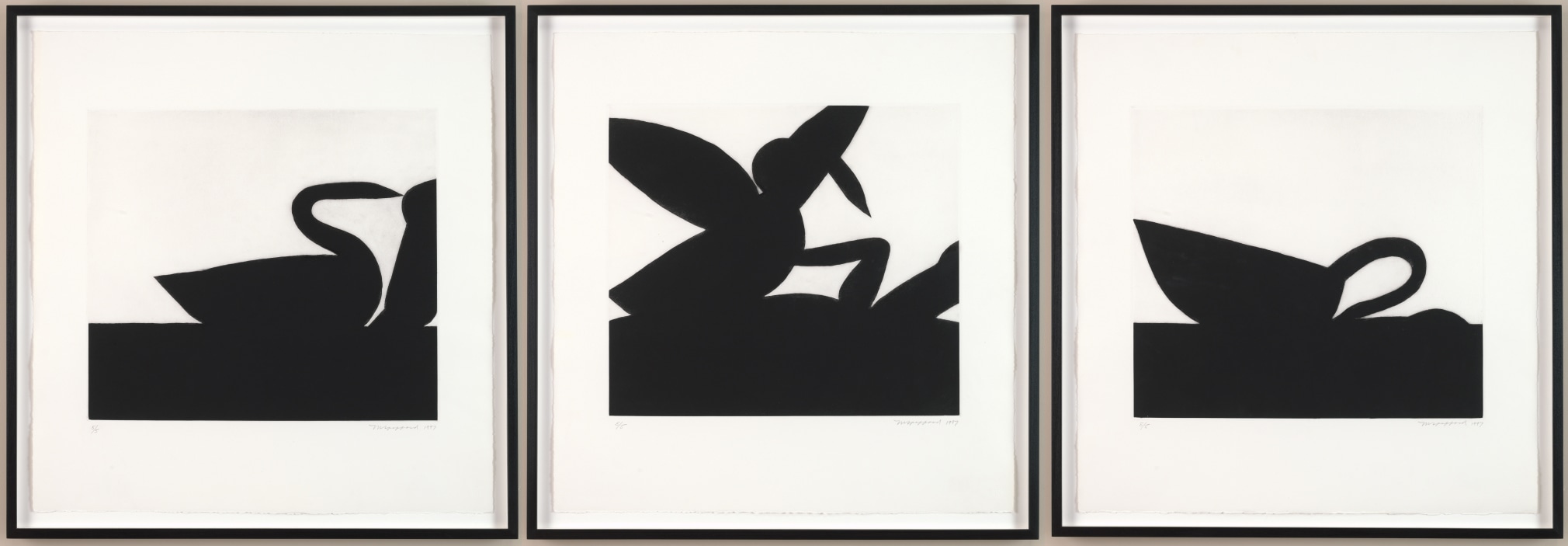 Michael Spafford (b. 1935)  Leda and the Swan (Suite of 3, black on white), 1997  etching