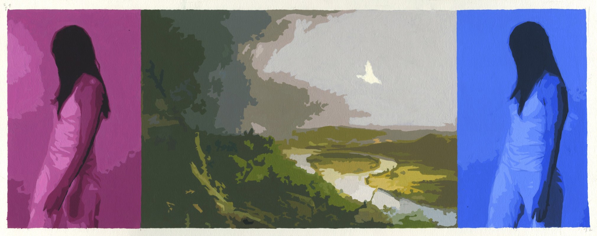 Cain - triptych with magenta and blue