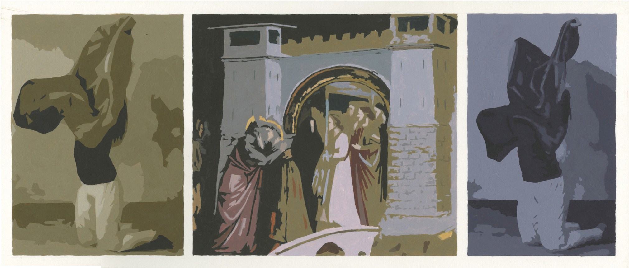 Cain - Two figures in brown and violet