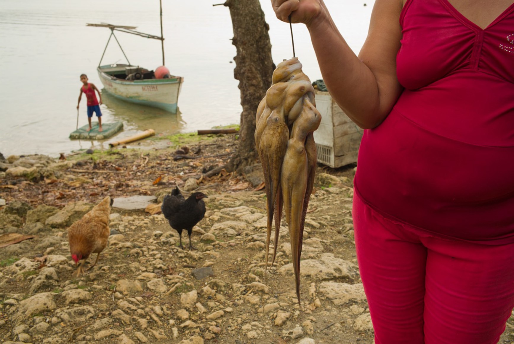 Magdalena Sol&eacute;, Cuba - Hasta Siempre (Cuba Forever), Lady in Red with Squid, Mata, 2013, Sous Les Etoiles Gallery