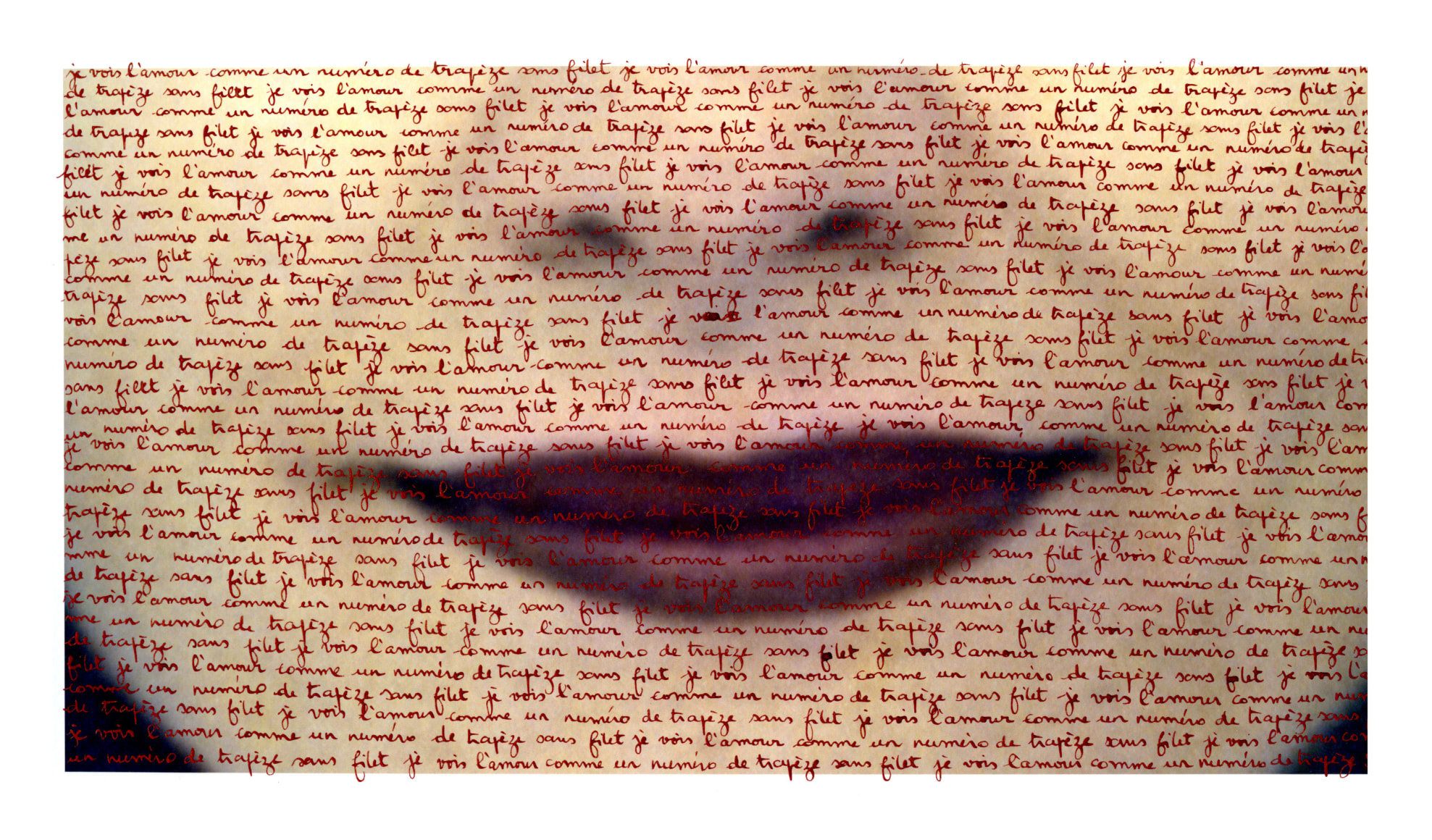 Carolle B&eacute;nitah, What cannot be said (Ce qu&rsquo;on ne peut pas dire), je vois l'amour comme un num&eacute;ro de trap&egrave;ze sans filet (I see love as a trapeze without a net), 2013, Sous Les Etoiles Gallery