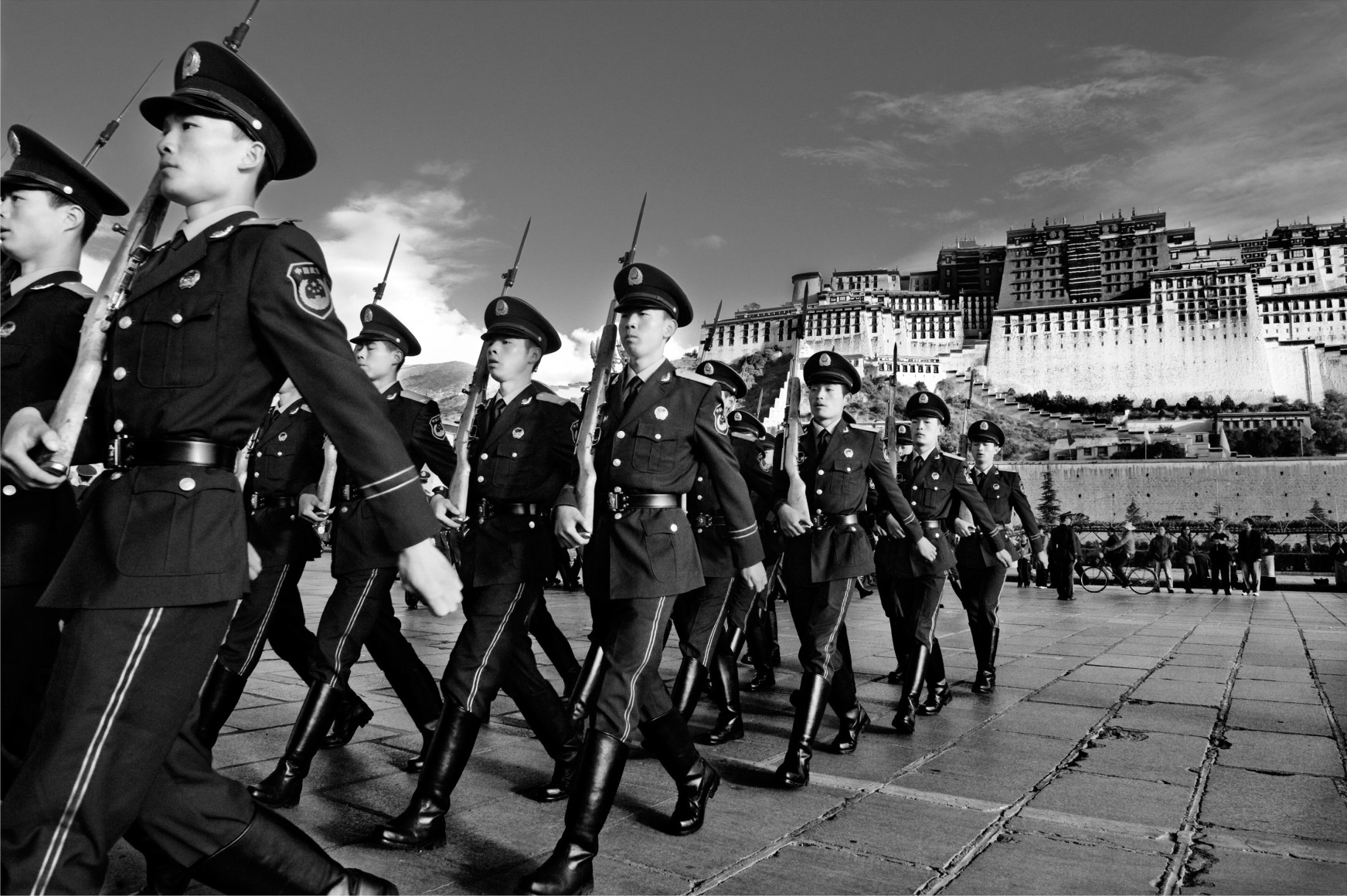 Laurent Zylberman, A Journey in Tibet, Popular Liberation Army in front of the Potala Palace, 2008, Sous Les Etoiles Gallery
