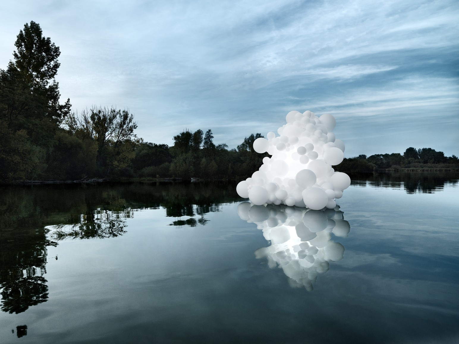 Charles Petillon, white balloon, architecture, landscape, Sous Les Etoiles Gallery,