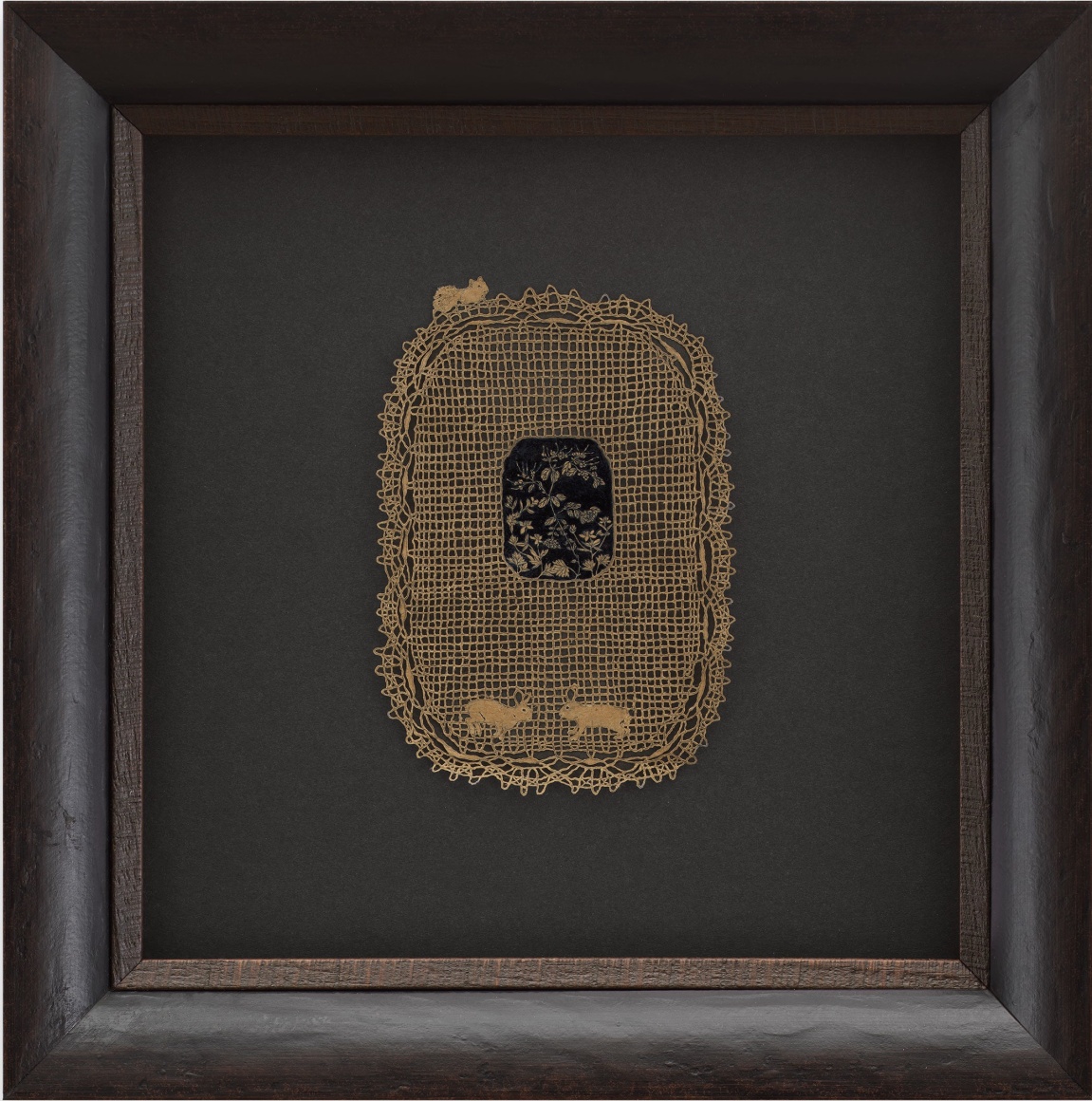 Jasmin Sian Texas weeds with rabbits and angry squirrel, 2019-23 Graphite, gouache, sennelier ink and cut-outs on deli bag paper Framed Dimensions: 10 1/2 x 10 1/2 inches 26.7 x 26.7 cm Artwork Dimensions: 5 1/8 x 3 1/2 inches 13 x 8.9 cm