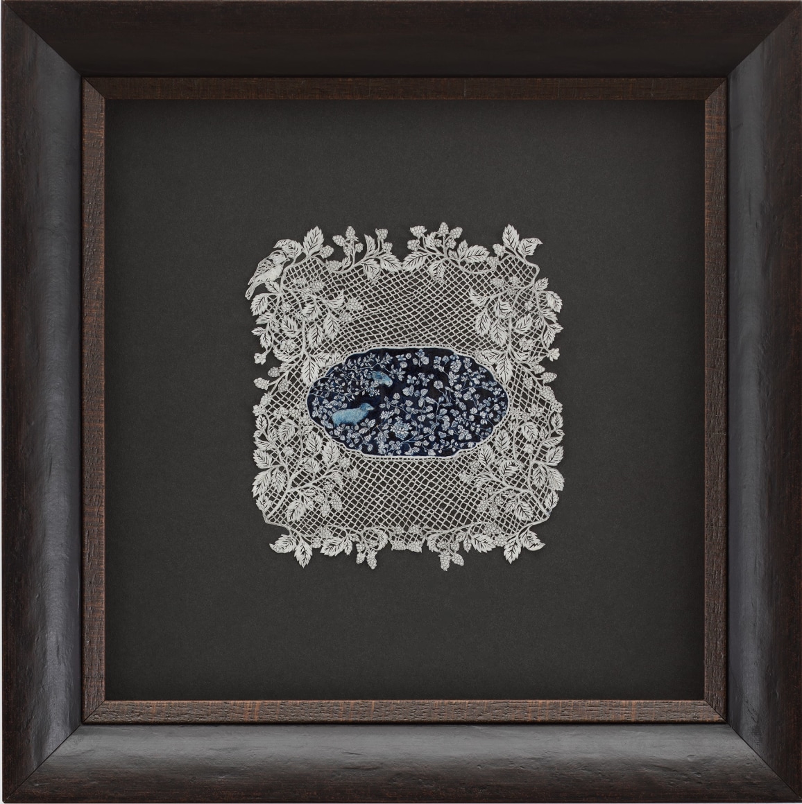 Jasmin Sian wildlife I love: Skippy and Pop in a field of thyme, oregano, clover, chickweed and violets, 2023 Graphite, gouache, sennelier ink and cut-outs on pastry bag paper Framed Dimensions: 10 1/2 x 10 1/2 inches 26.7 x 26.7 cm Artwork Dimensions: 4 3/4 x 4 1/4 inches 11.9 x 10.8 cm