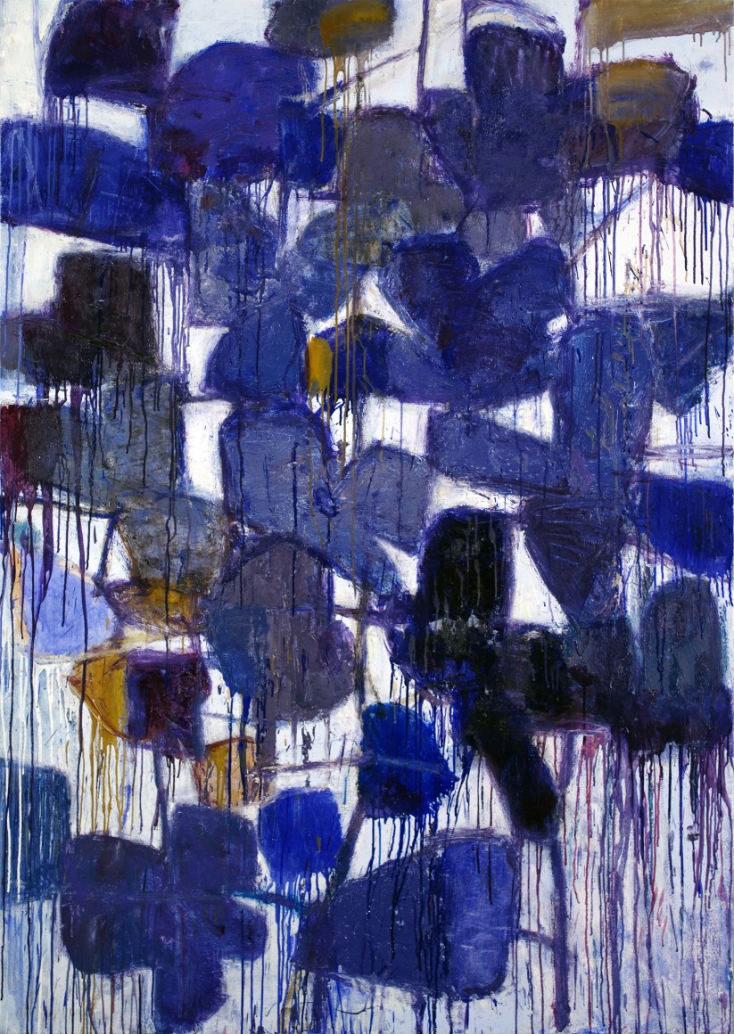 Blue Rain Fig Night,&nbsp;2025, Oil, enamel and tar on canvas