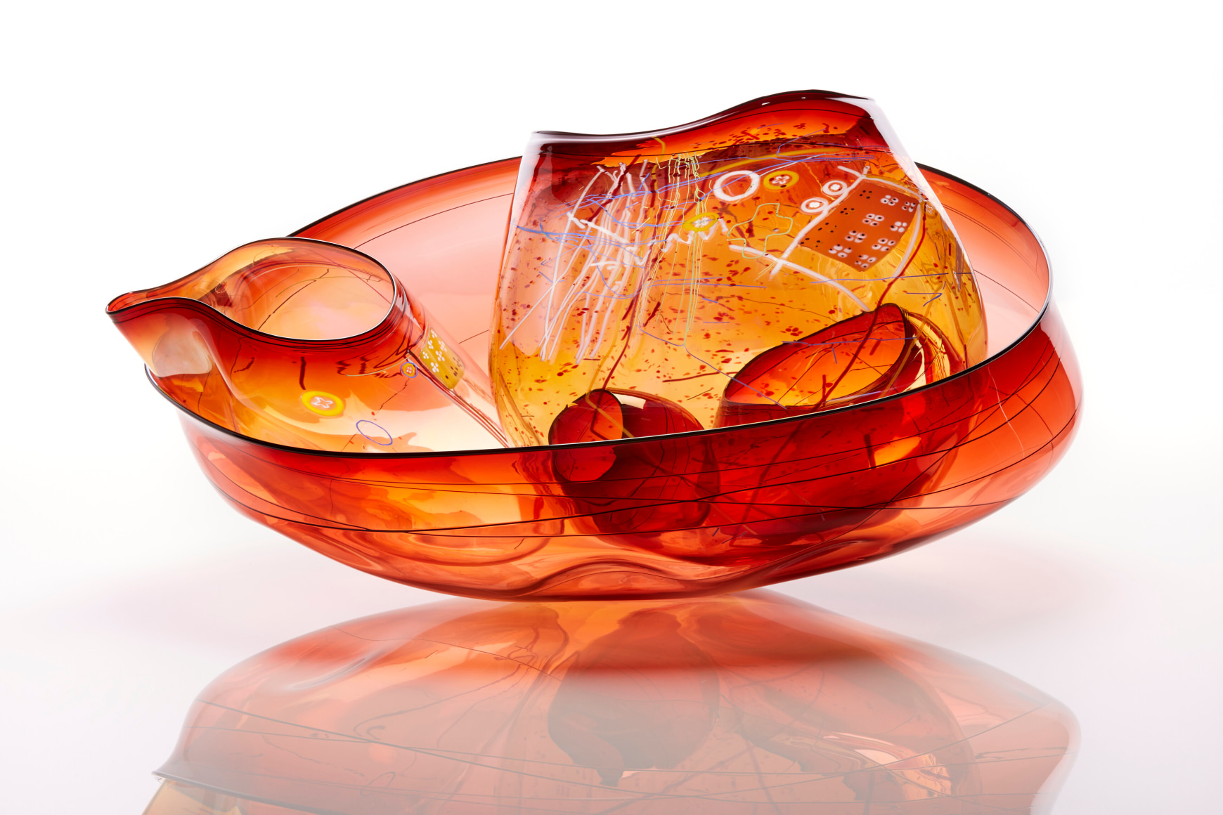 Dale Chihuly&nbsp;, Garnet Flame Basket Set