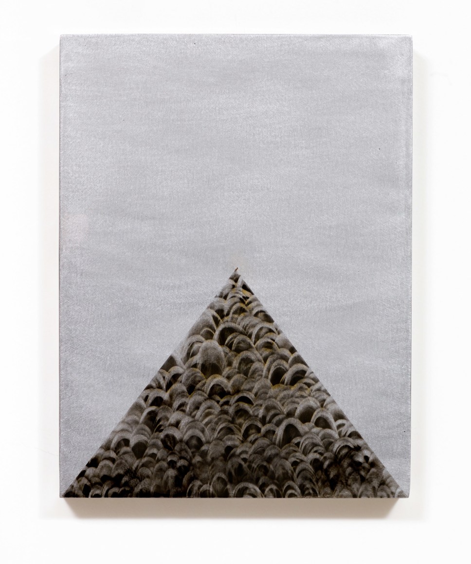 Untitled (Flame Painting), 2019, Fire and soot on sanded steel, gloss clear finish