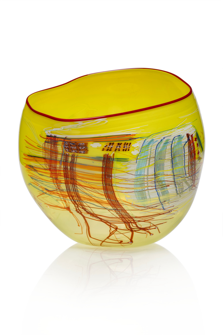 Dale Chihuly&nbsp;, Sienna Yellow Soft Cylinder with Ruby Lip Wrap