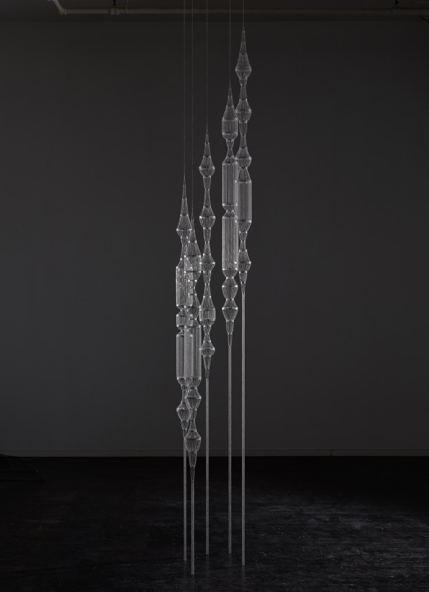 Spiral, 2016, Aluminum radiator banding, base metal chain