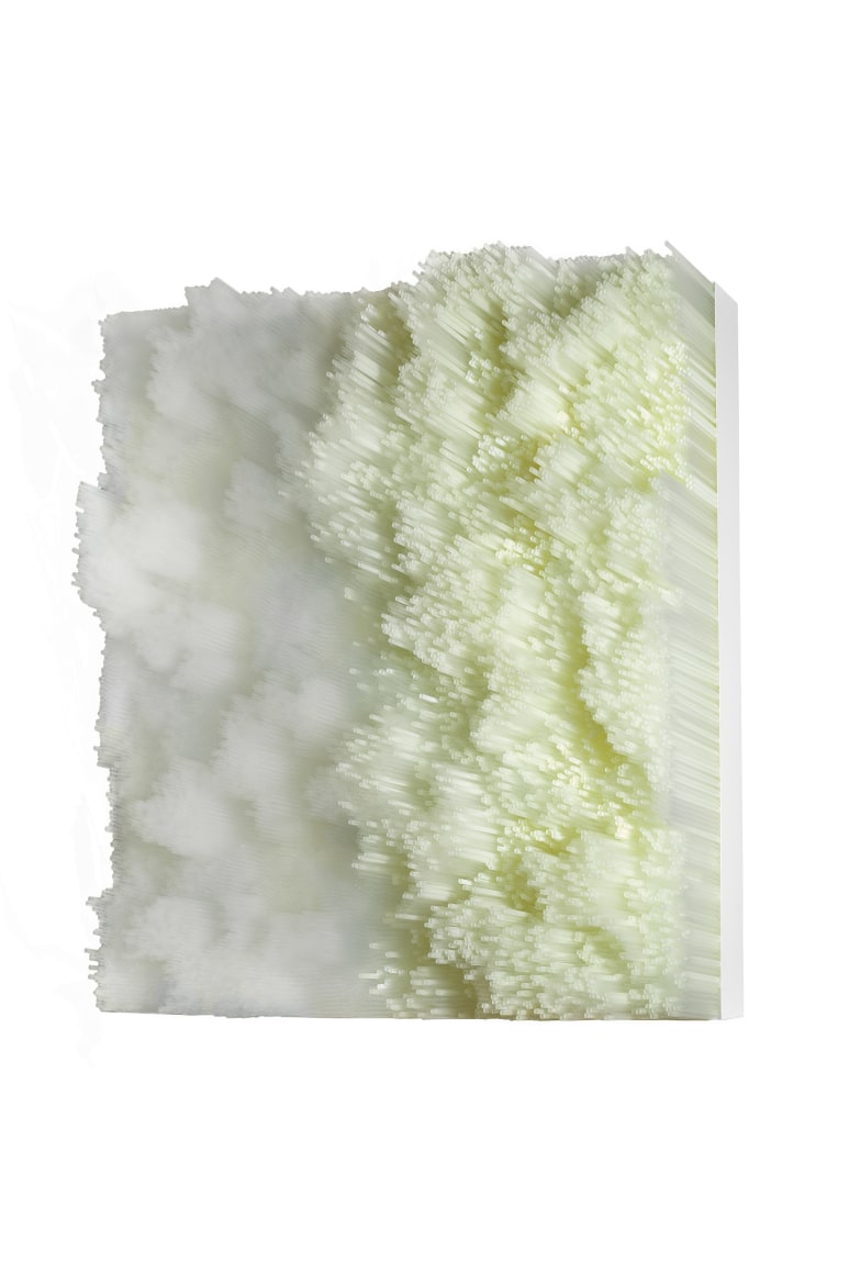 Francesca Pasquali, Transparent Straws, 2016, Transparent plastic drinking straws on wooden panel and metallic frame, 39 x 43 x 10 in, 