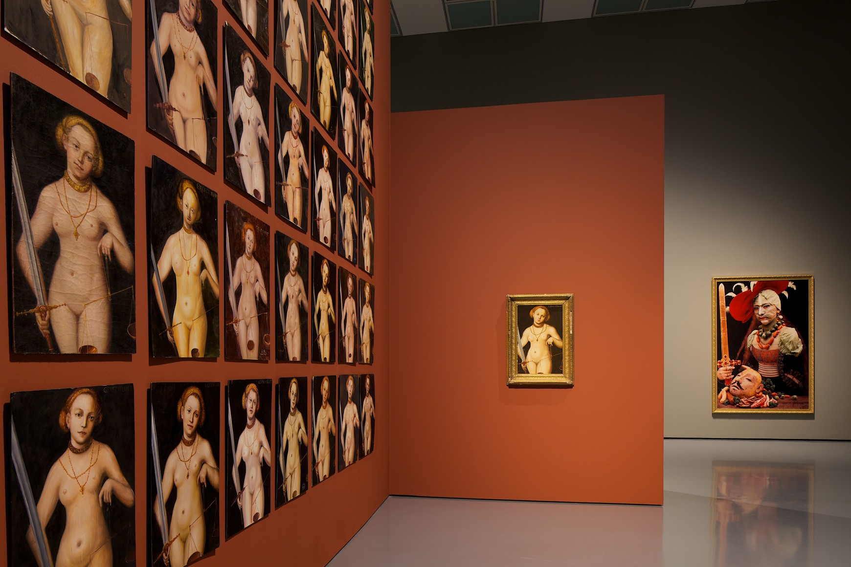 Fair Trade&nbsp;A Painting Competition of Allegory of Justice by Lucas Cranach the Elder,&nbsp;2011,&nbsp;95 Panels, 72 x 50 cm&nbsp;&nbsp;installation Size Variable,&nbsp;Oil on wood Panel, Video Documentation. Courtesy of Museum Kunstpalast, Dusseldorf&nbsp;