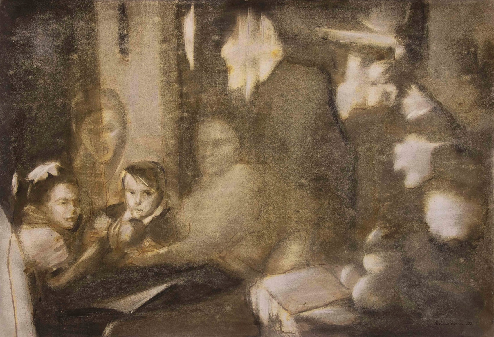 Series of Memorial Photos,&nbsp;2022, Ink on Cardboard