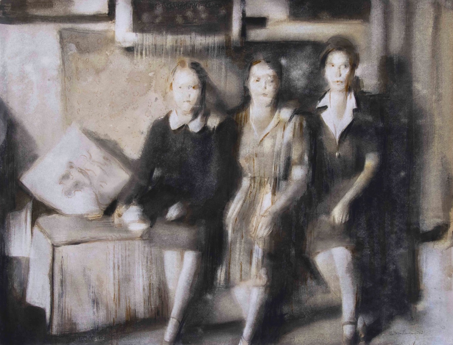 Series of Memorial Photos,&nbsp;2023, Ink on Cardboard