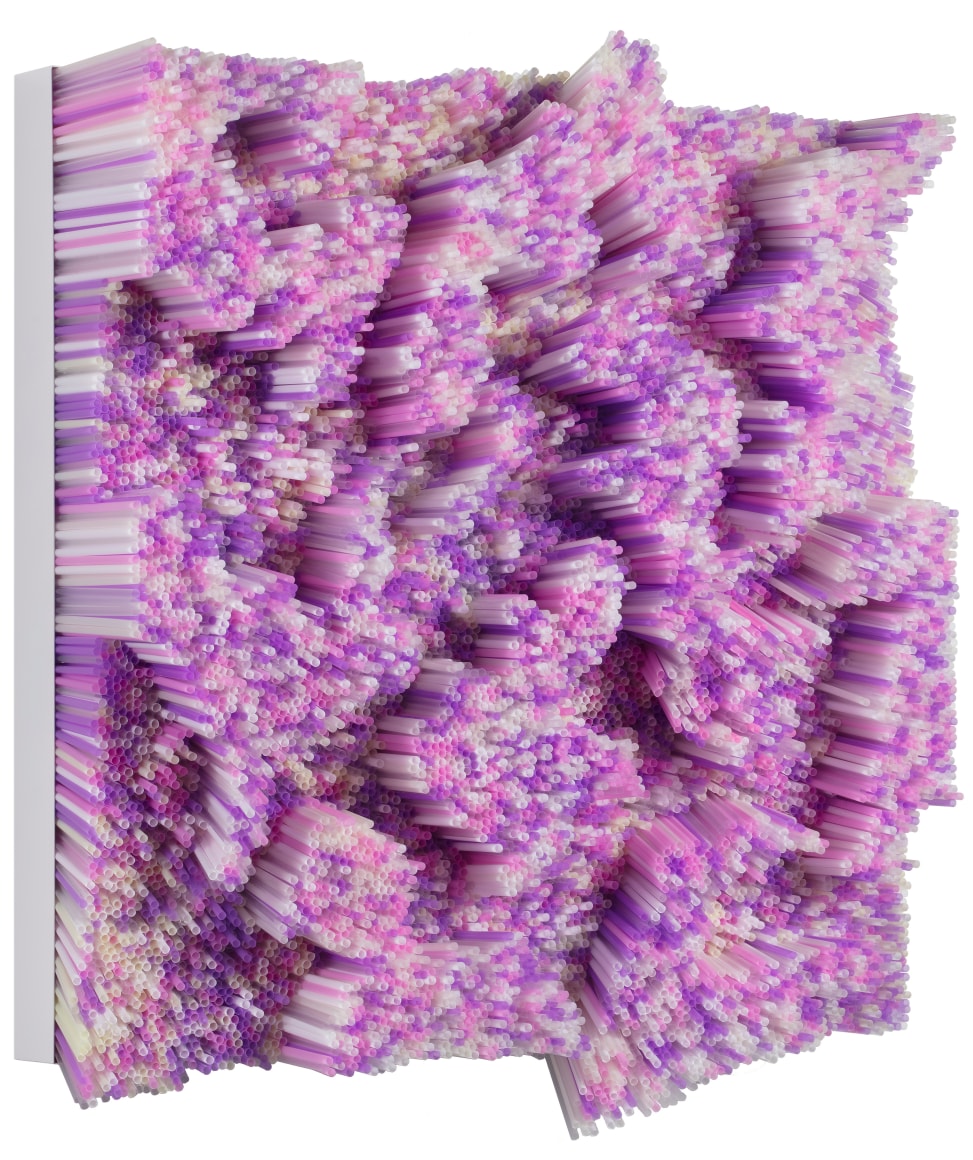 Straws, 2017 Straws on Wood Panel with Metal Frame