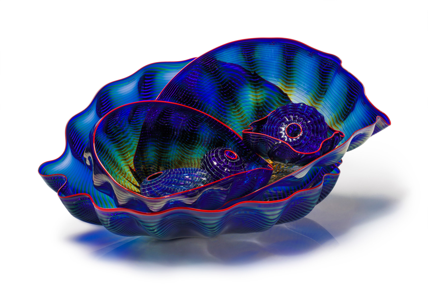 Dale Chihuly&nbsp;, Opera Blue Seaform Set with Turkish Red Lip Wraps