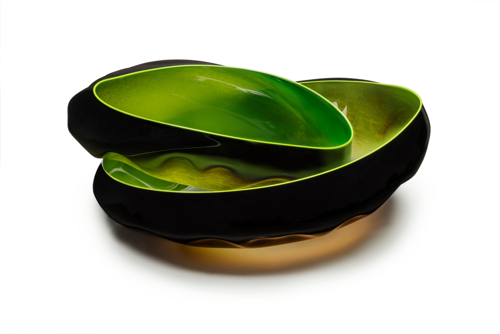 Dale Chihuly&nbsp;, Black&nbsp;Basket Set with Olive Lip Wraps