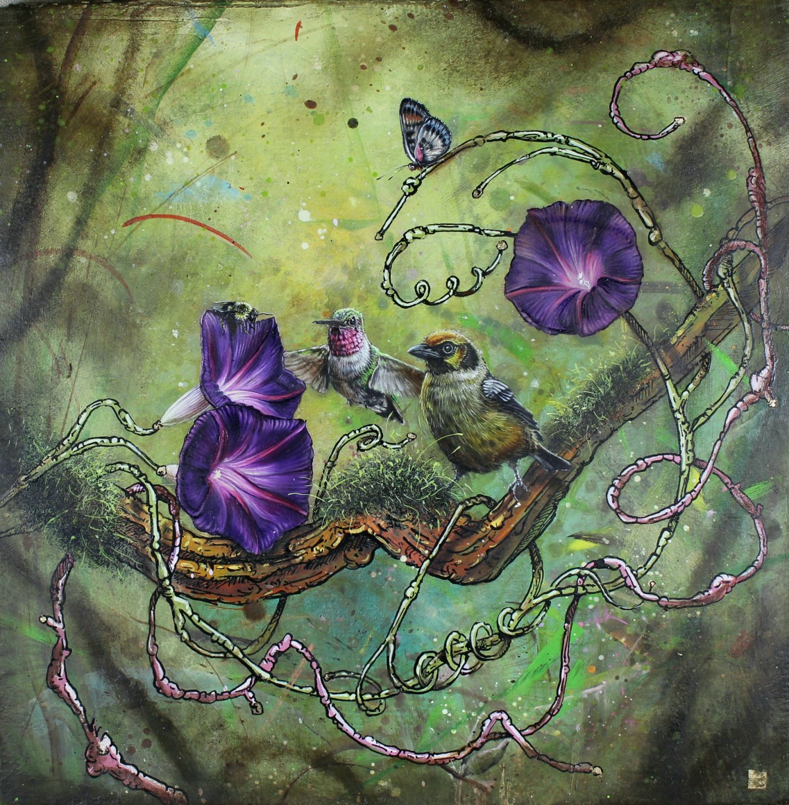 &quot;the gang is with you...&quot;, 2020, oil on marble plastered jute on panel with gold leaf