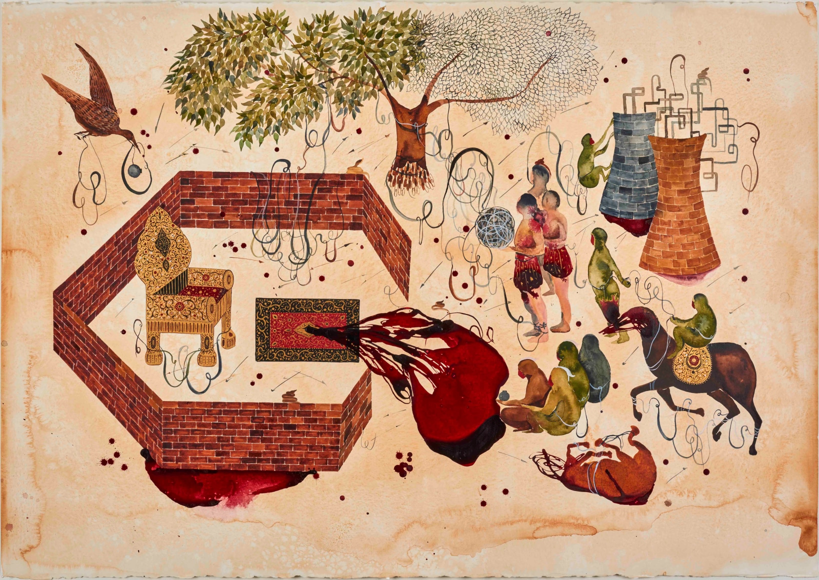 The Mesh, 2016, Watercolor and ink on paper, 40 x 60 in / 102 x 152 cm, &nbsp;