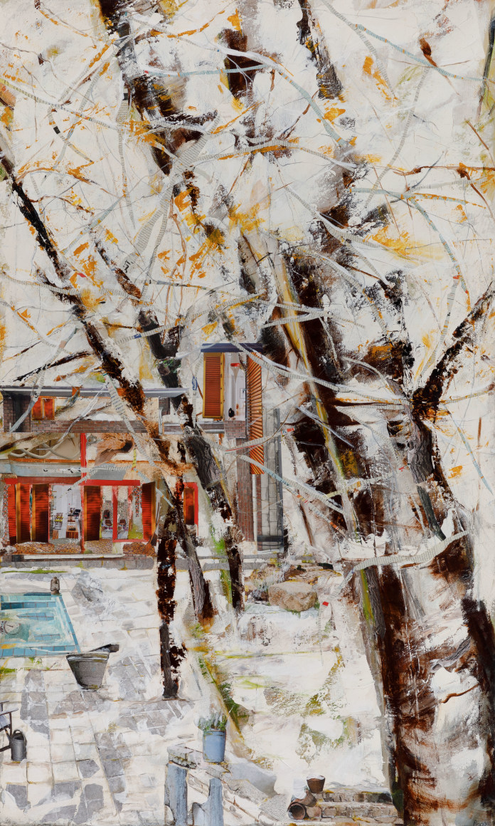 Early Snow, 2019, Mixed media and collage on canvas