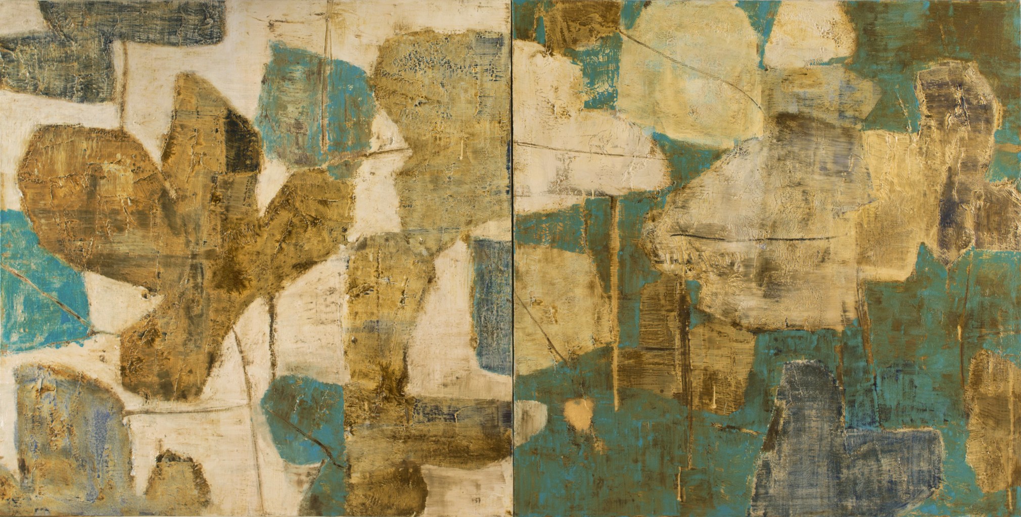 TURQUOISE SUMMER DAY, 2022, Enamel, Tar and Gold on canvas