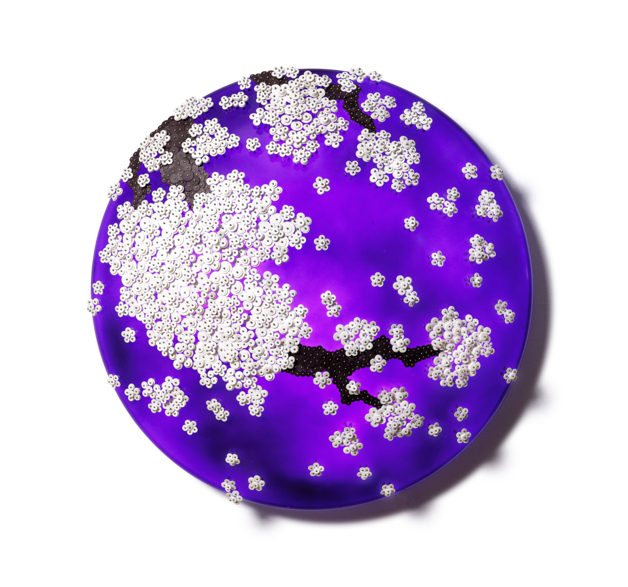 Self Reflection_V, 2021, Paper buttons, beads, pins, on LED light