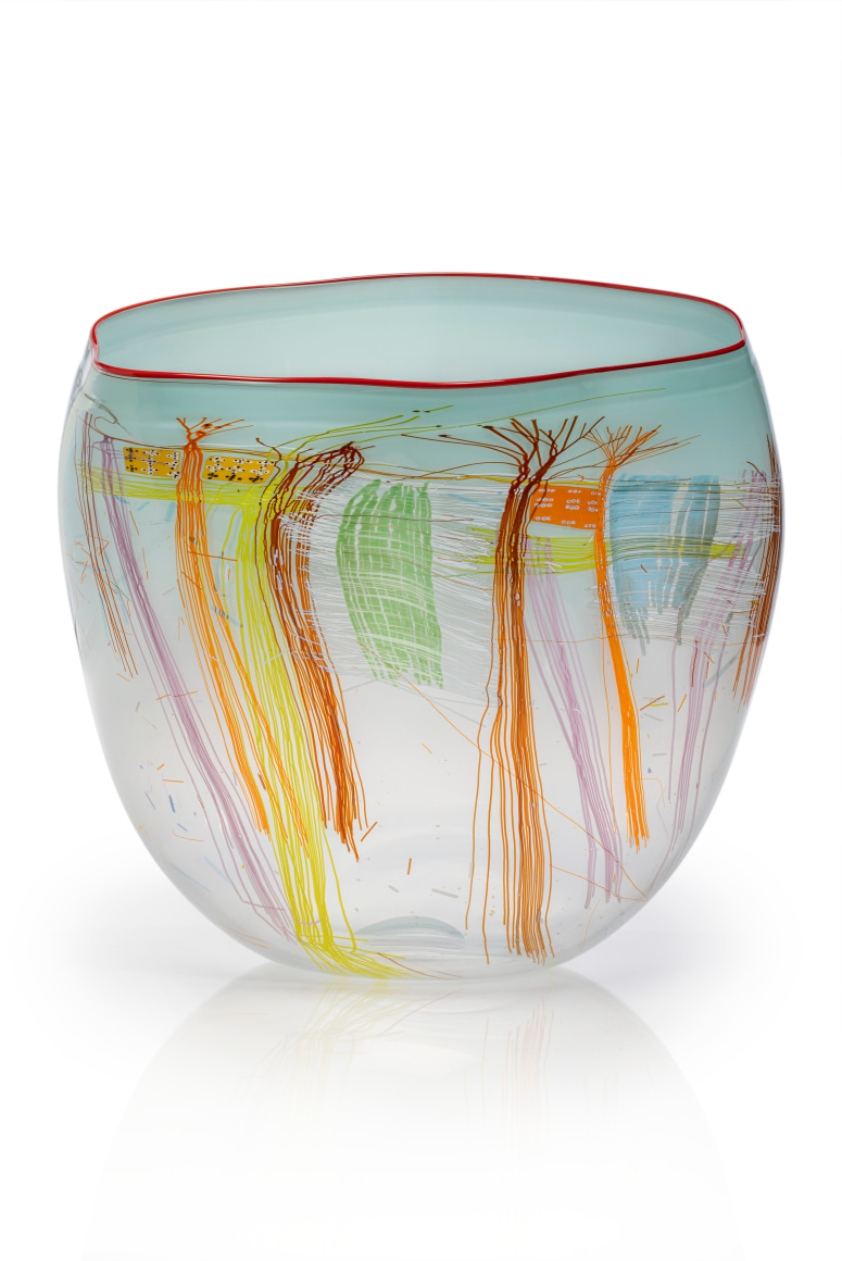 Dale Chihuly&nbsp;, Aqua Soft Cylinder with Carmine Lip Wrap