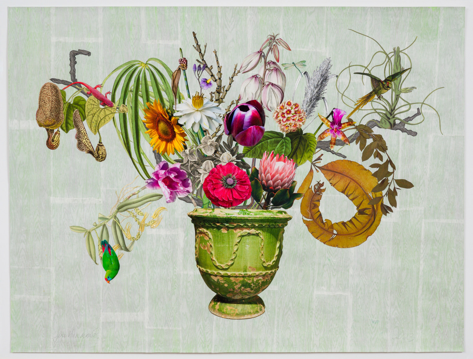 Jane Hammond French Garden Urn with Spanish Dagger, Dutchman's Pipe and Malaysian Hanging Parrot, 2023
