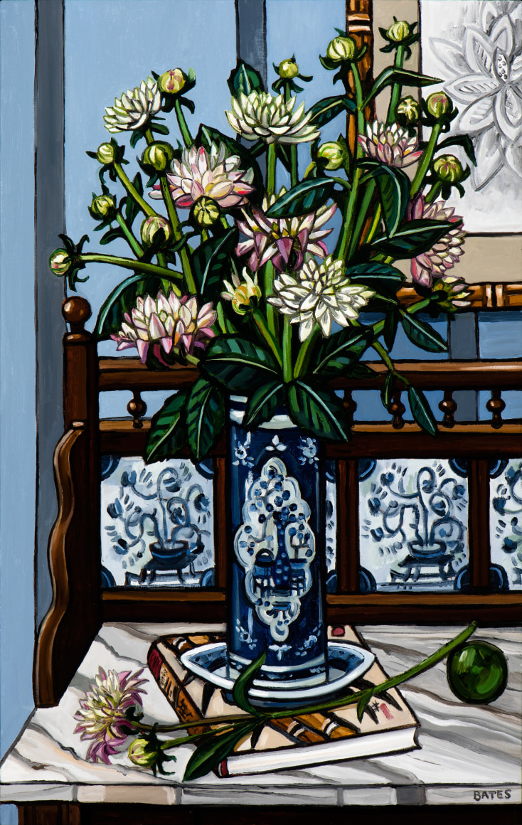 David Bates Dahlias on a Washstand, 2016