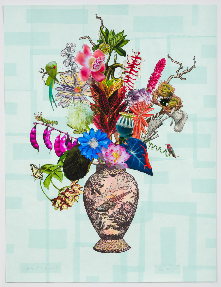 Jane Hammond Chinese Bird Vase with Cannonball Tree Flower, Red Eft and Doll's Eye, 2022