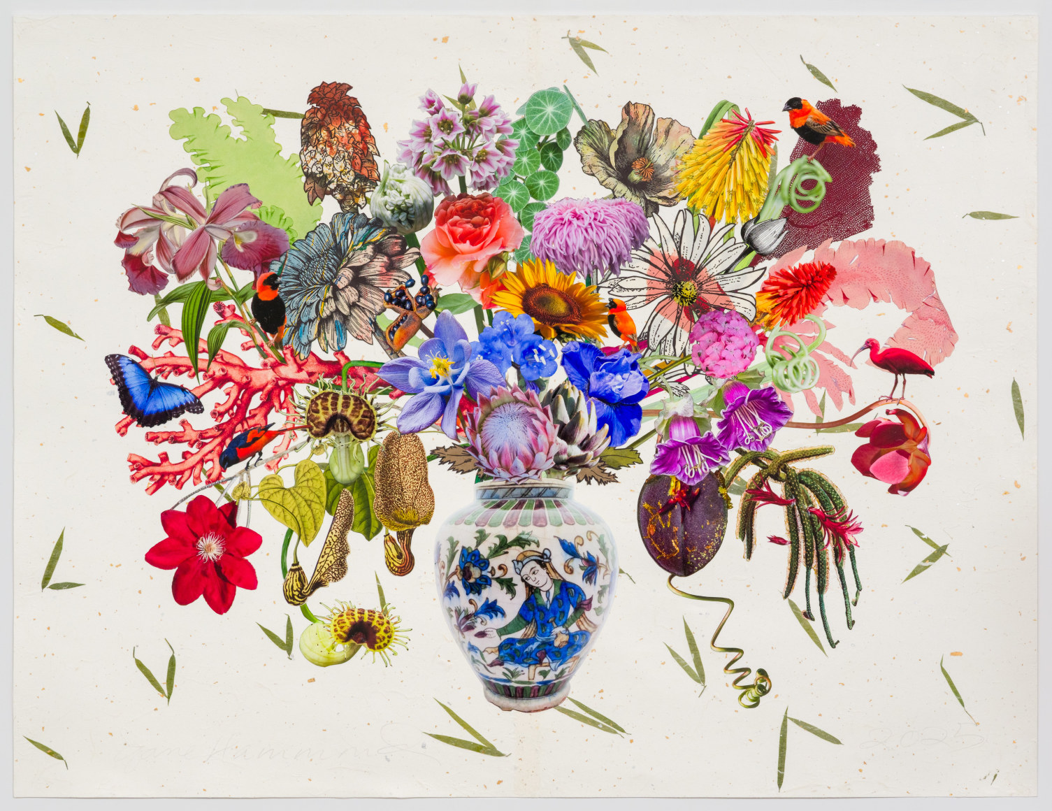 Jane Hammond Persian Vase with Cup and Saucer Vine, Clematis Rebecca and Northern Red Bishop, 2025