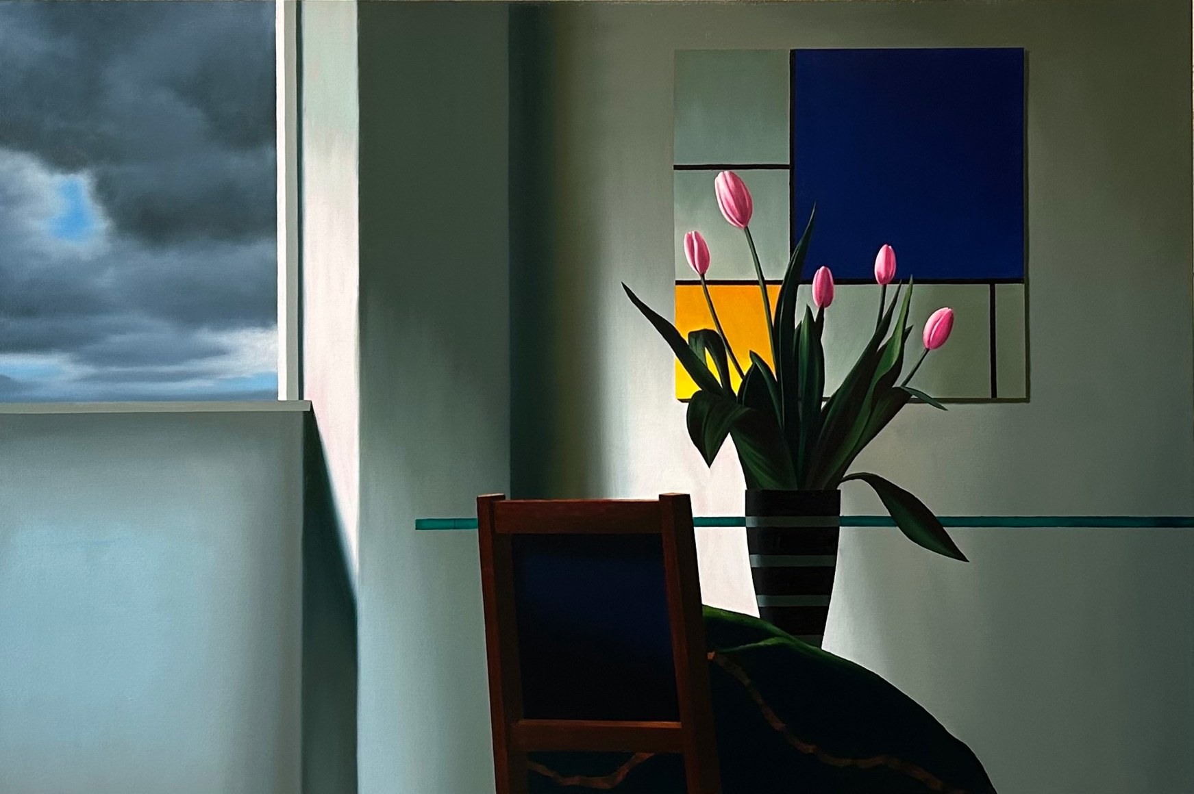 Bruce Cohen Interior with Silhouettes Against Mondrian Painting, 2024