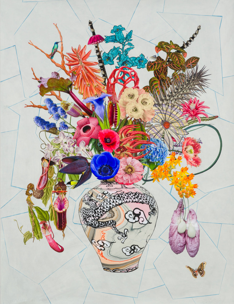 Jane Hammond Chinese Dragon Vase with Canterbury Bells, Rafflesia and Rhubarb, 2024