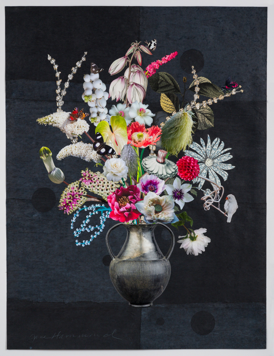 Jane Hammond Etruscan Bucchero Amphora with Common Snowberries, Spanish Dagger and Scarlet Mormon Butterfly, 2023