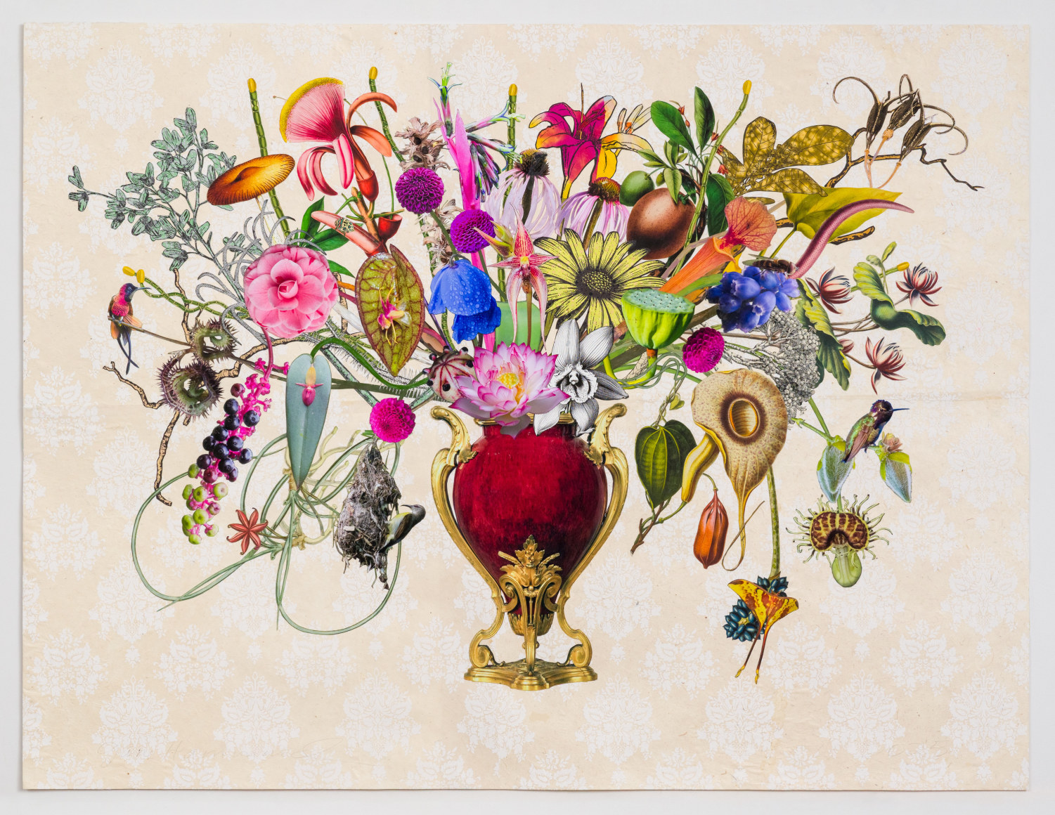 Jane Hammond French Sang de Boeuf and Gilt Bronze Centerpiece with Camellia, Crimson Topaz and Pokeberries, 2025