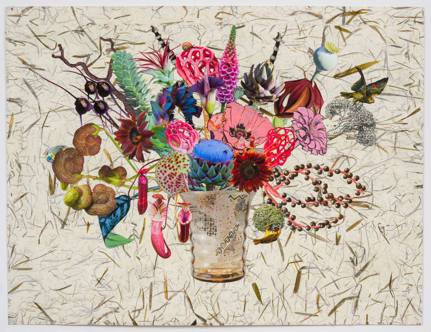 Jane Hammond Emile Galle Vase with Voodoo Lily, Basket Stinkhorn and Monkey Face Orchid, 2022