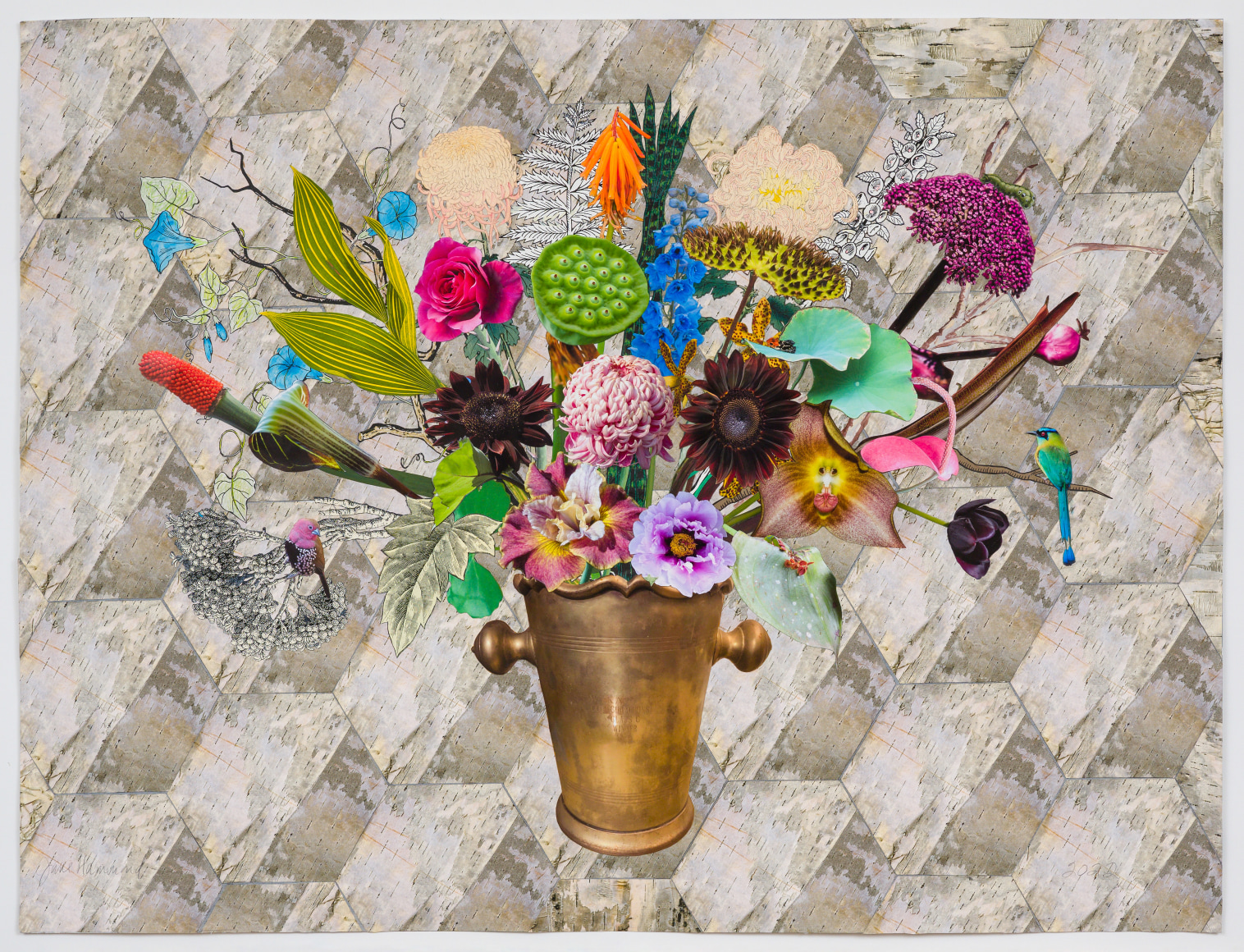 Jane Hammond Champagne Bucket Trophy with Morning Glory, Motmot and Monkey Face Orchid, 2022