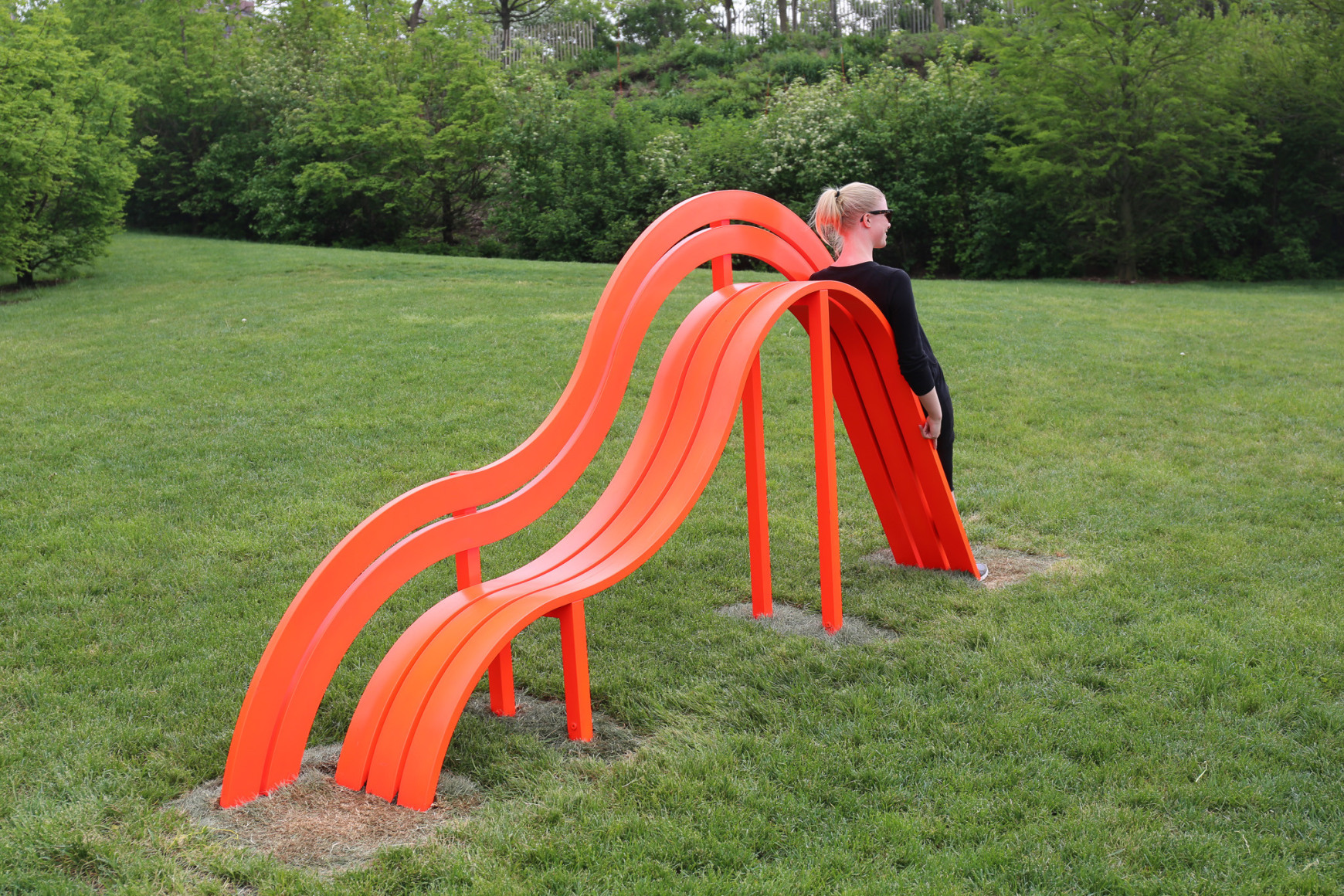 Jeppe Hein, Modified Social Bench NY #10, 2015, Installation view: Please Touch The Art. Brooklyn Bridge Park, 2015-16