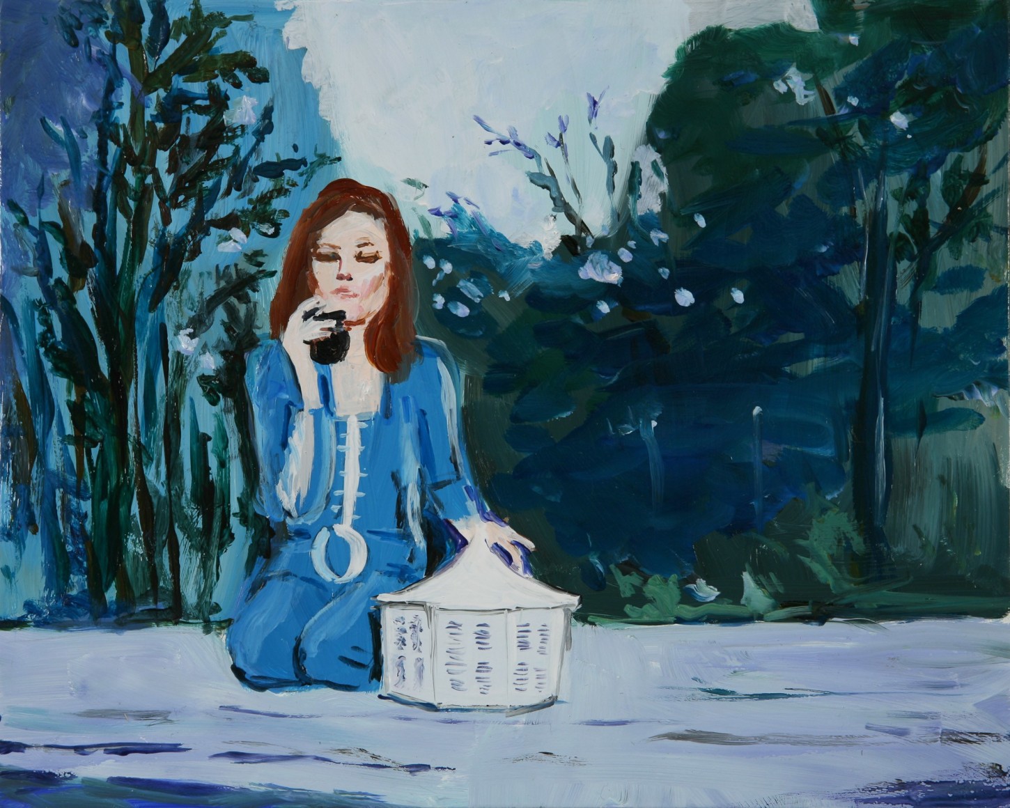 Karen Kilimnik, Emma about to put the miniature Steed in the miniature folly, 2006