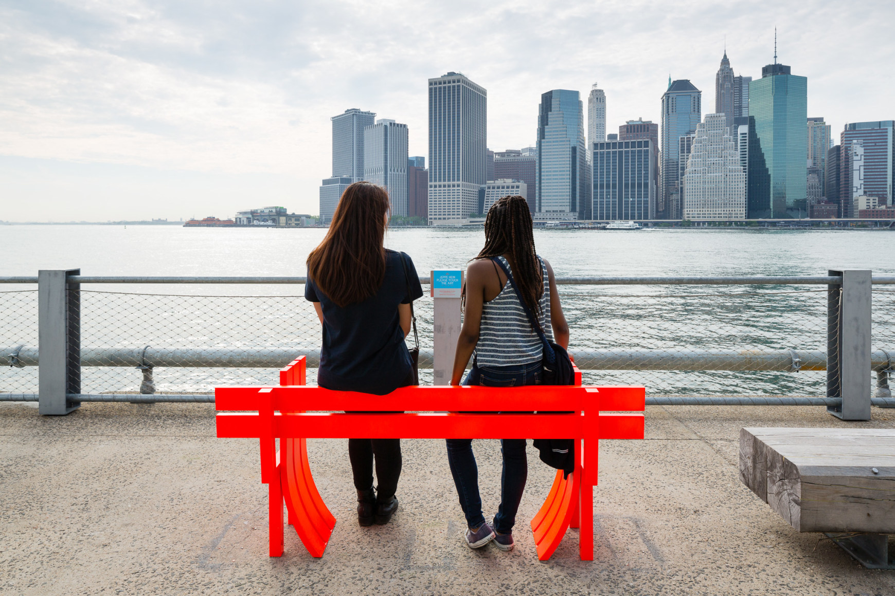 Jeppe Hein, Modified Social Bench NY #4, 2015, Installation view: Please Touch The Art. Brooklyn Bridge Park, 2015-16