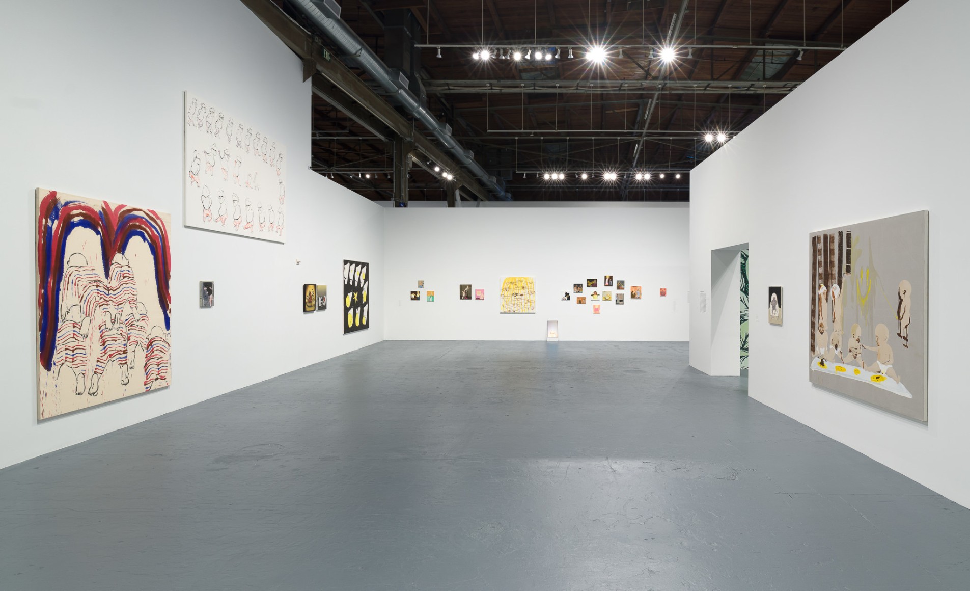 Installation view of Tala Madani: Biscuits, September 10, 2022 – February 19, 2023 at The Geffen Contemporary at MOCA. Courtesy of The Museum of Contemporary Art (MOCA). Photo by Jeff McLane.