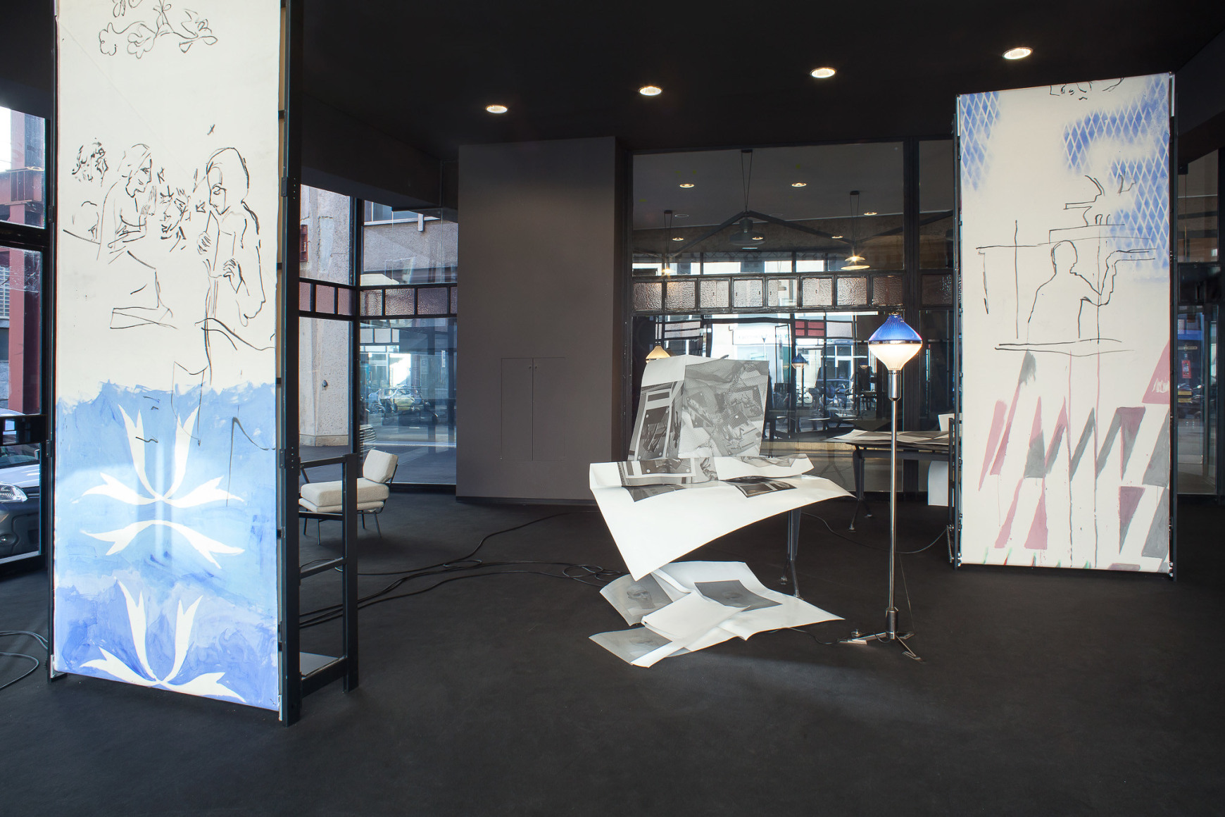 Nick Mauss, Installation view: Illuminated Window, La Triennale di Milano, 2017, Torre Velasca