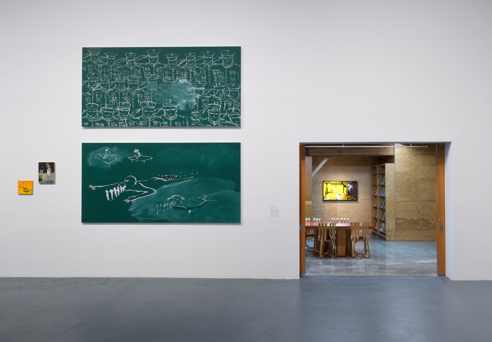 Installation view of Tala Madani: Biscuits, September 10 , 2022 – February 19 , 2023 at The Geffen Contemporary at MOCA. Courtesy of The Museum of Contemporary Art (MOCA). Photo by Jeff McLane.